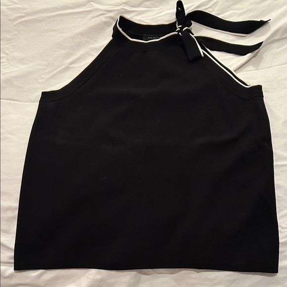 Ann Taylor Black Halter Top with White Accents, size L - Picture 1 of 5